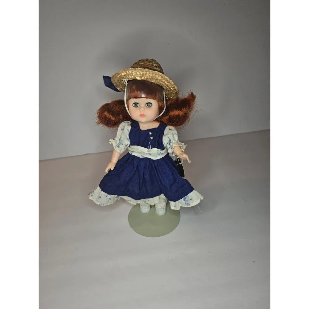 Vintage Vogue Doll 8" Ginny 1985 Doll Blue Floral Dress Straw Hat Tag - Picture 2 of 12